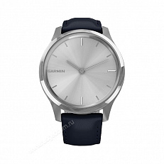 смарт Часы Garmin Vivomove Luxe серебристый с темно-синим кожаным ремешком