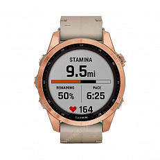 Часы для спортсменов Garmin Fenix 7S Sapphire Solar титановый цвета розовое золото с песчаным кожаным ремешком
