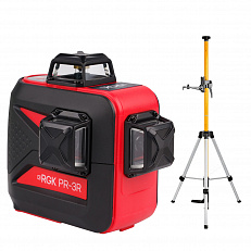 RGK PR-3R + штанга-упор - лазерный уровень 3d с красным лучом